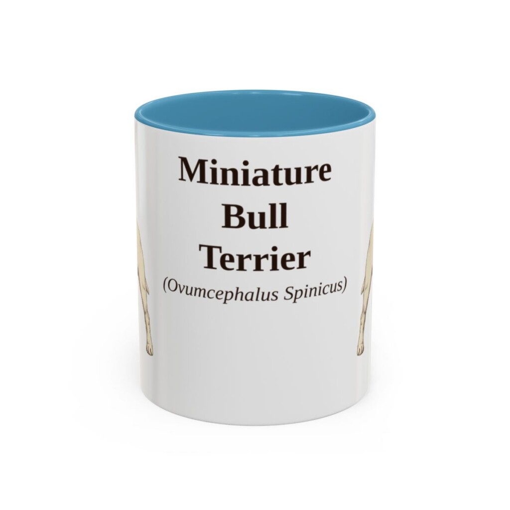 11oz-miniature-bull-terrier-mug-latin-light-blue 11oz Miniature Bull Terrier Latin Mug, Light Blue, front view