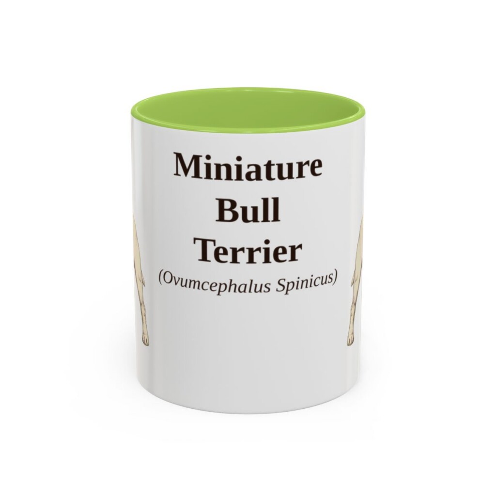 11oz-miniature-bull-terrier-mug-latin-light-green 11oz Miniature Bull Terrier Latin Mug, Light Green, front view