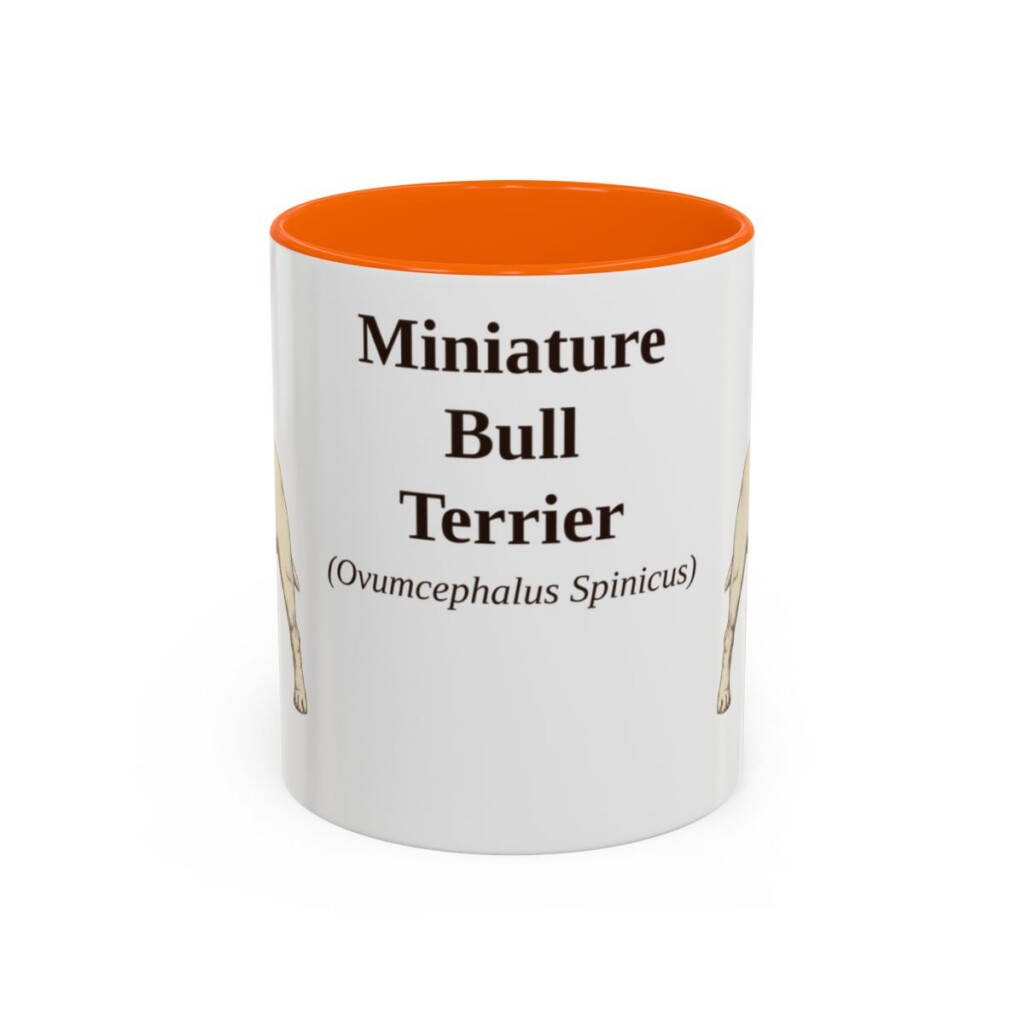 11oz-miniature-bull-terrier-mug-latin-orange 11oz Miniature Bull Terrier Latin Mug, Orange, front view