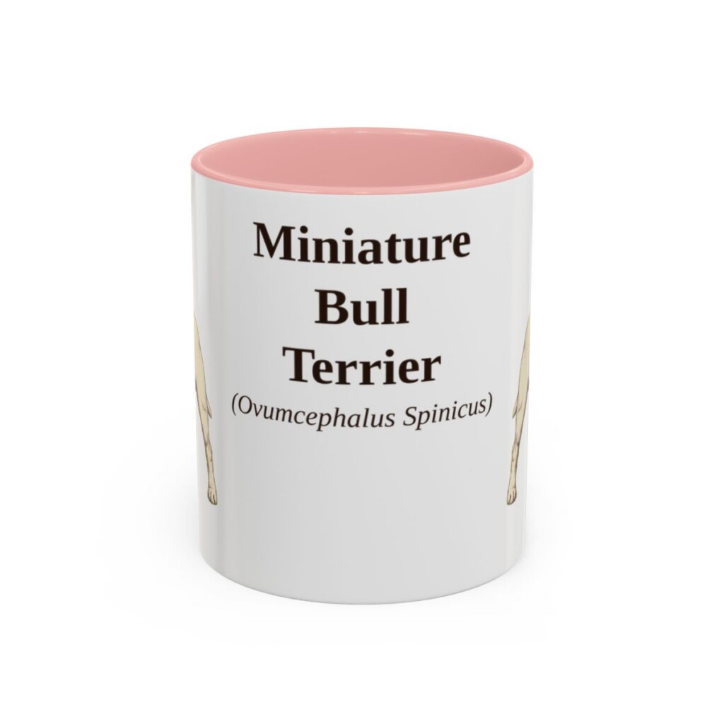 11oz-miniature-bull-terrier-mug-latin-pink 11oz Miniature Bull Terrier Latin Mug, Pink, front view