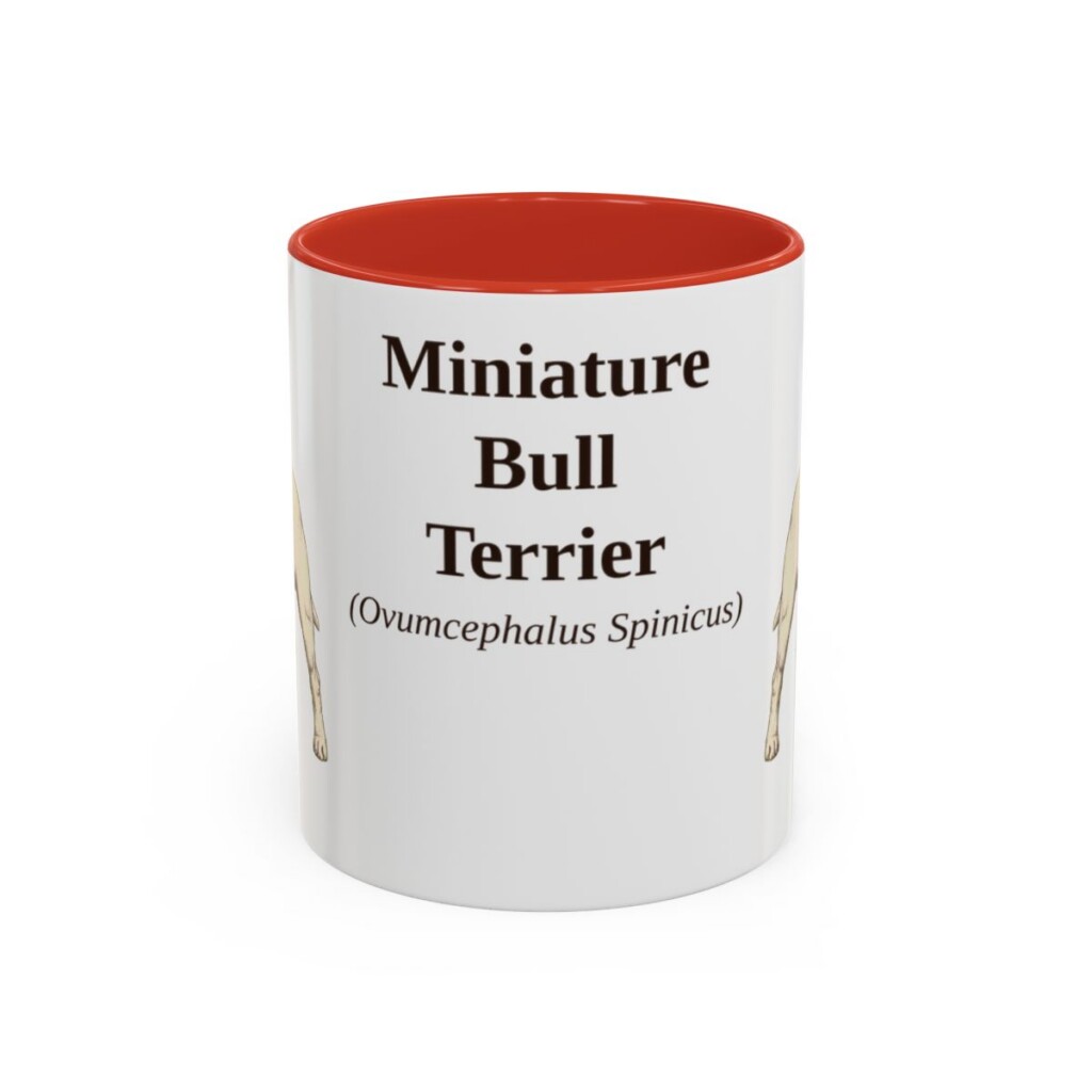 11oz-miniature-bull-terrier-mug-latin-red 11oz Miniature Bull Terrier Latin Mug, Red, front view