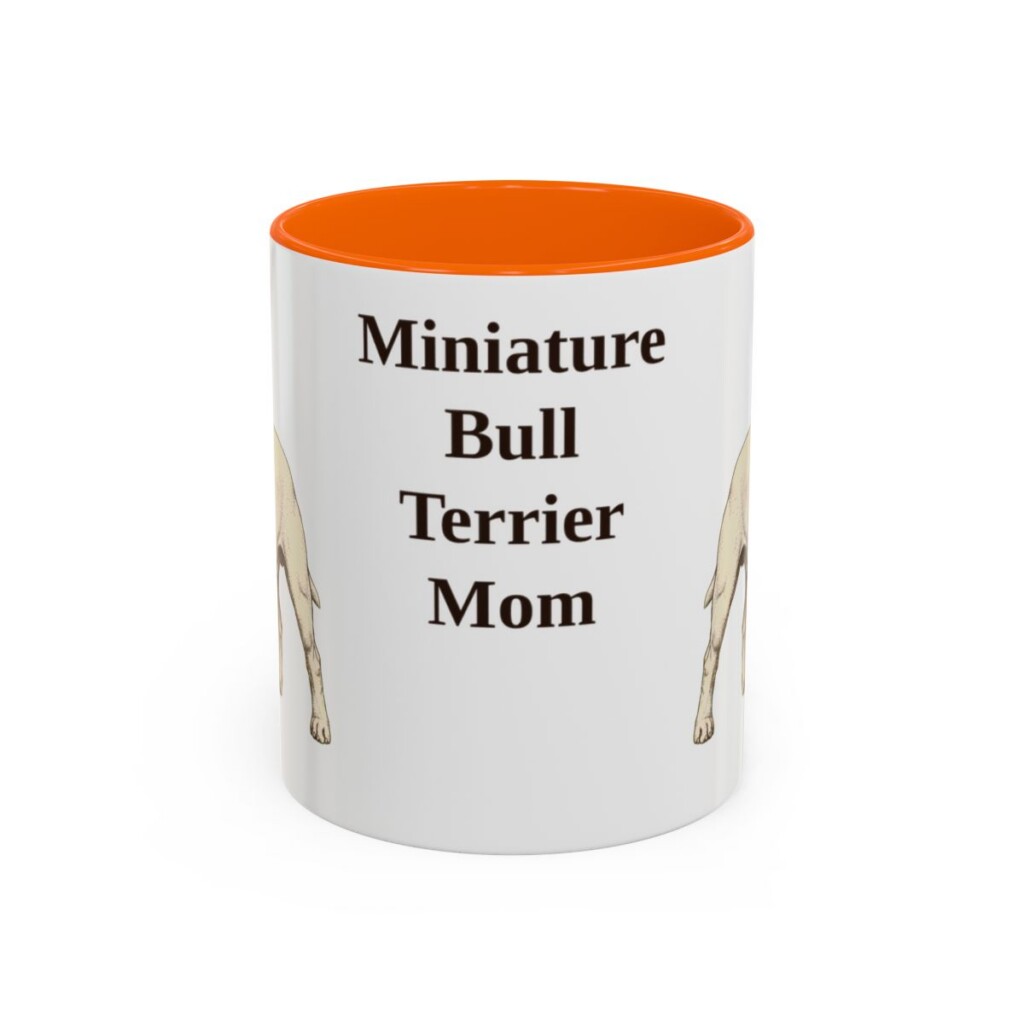 11oz-miniature-bull-terrier-mug-mom-orange 11oz Miniature Bull Terrier Dog Mom Mug, Orange, front view