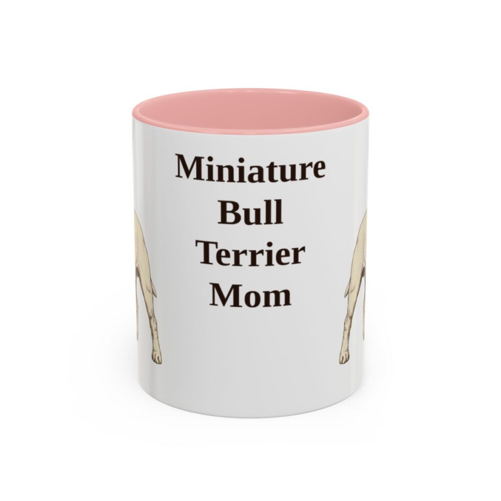 11oz-miniature-bull-terrier-mug-mom-pink 11oz Miniature Bull Terrier Dog Mom Mug, Pink, front view