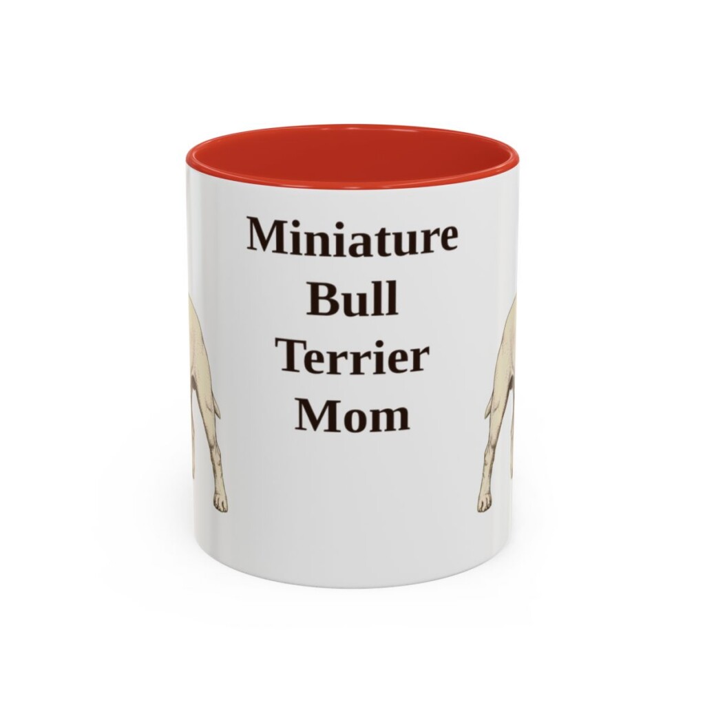 11oz-miniature-bull-terrier-mug-mom-red 11oz Miniature Bull Terrier Dog Mom Mug, Red, front view