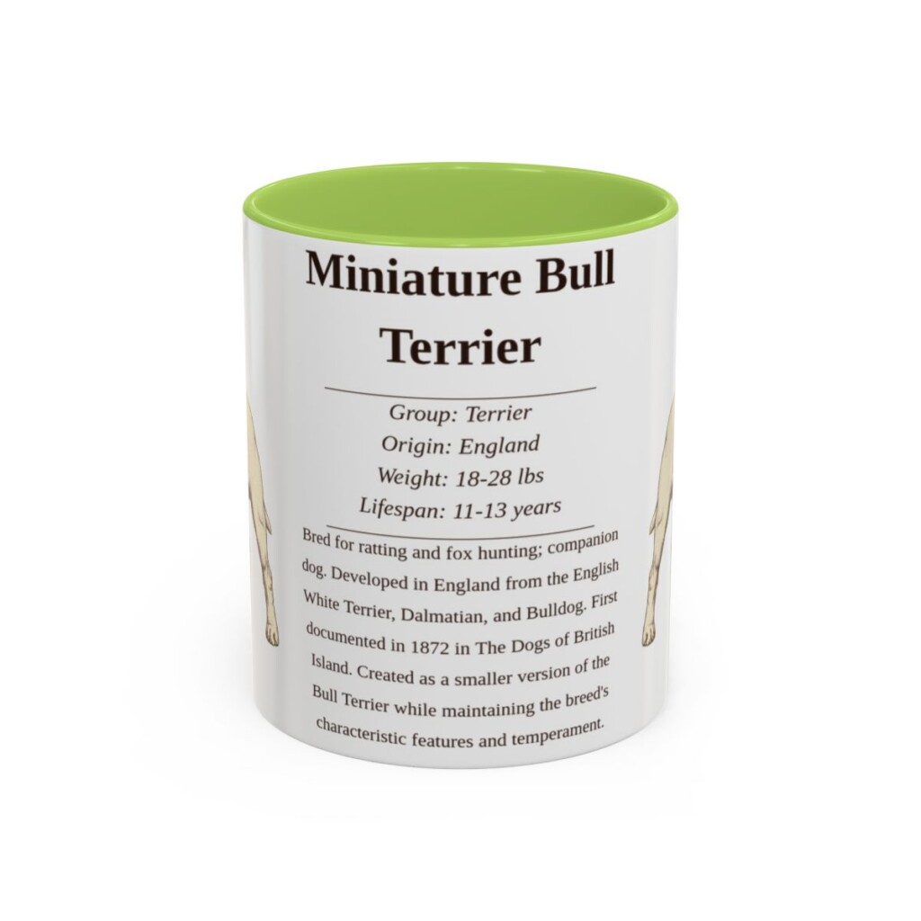 11oz-miniature-bull-terrier-mug-writeup-light-green 11oz Miniature Bull Terrier Mug, Light Green, front view