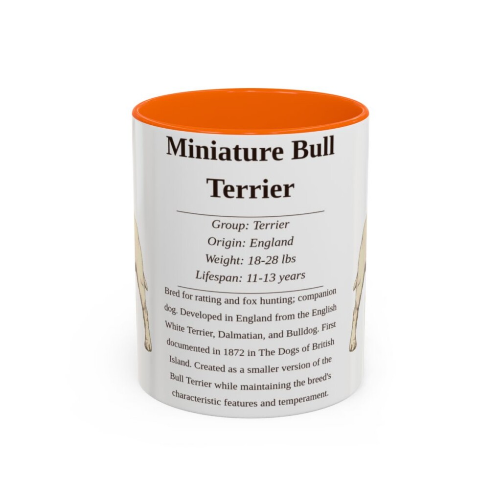 11oz-miniature-bull-terrier-mug-writeup-orange 11oz Miniature Bull Terrier Mug, Orange, front view