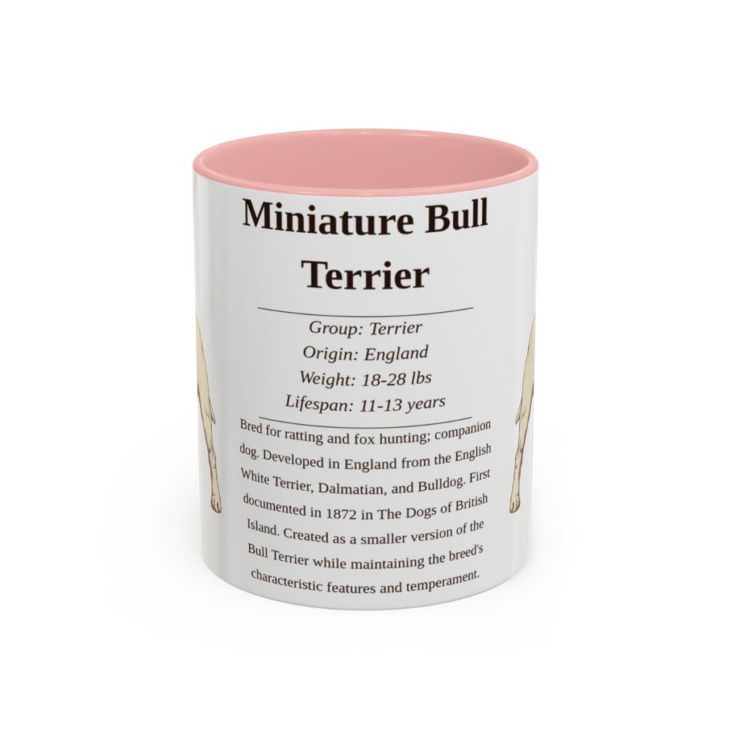 11oz-miniature-bull-terrier-mug-writeup-pink 11oz Miniature Bull Terrier Mug, Pink, front view