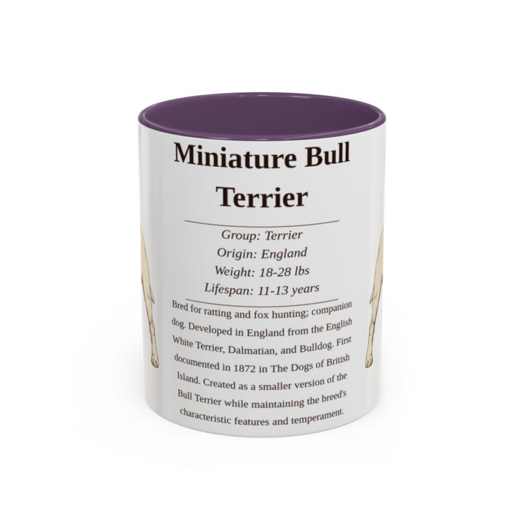 11oz-miniature-bull-terrier-mug-writeup-purple 11oz Miniature Bull Terrier Mug, Purple, front view