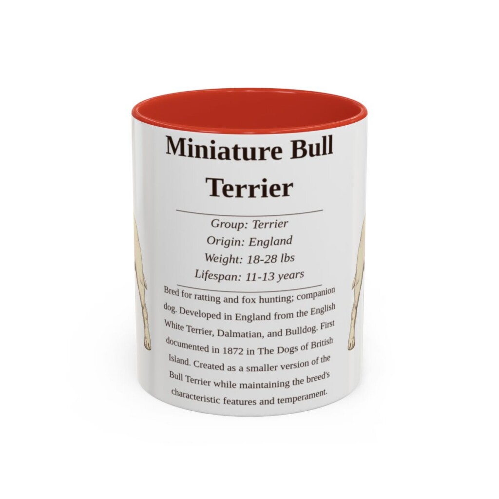 11oz-miniature-bull-terrier-mug-writeup-red 11oz Miniature Bull Terrier Mug, Red, front view