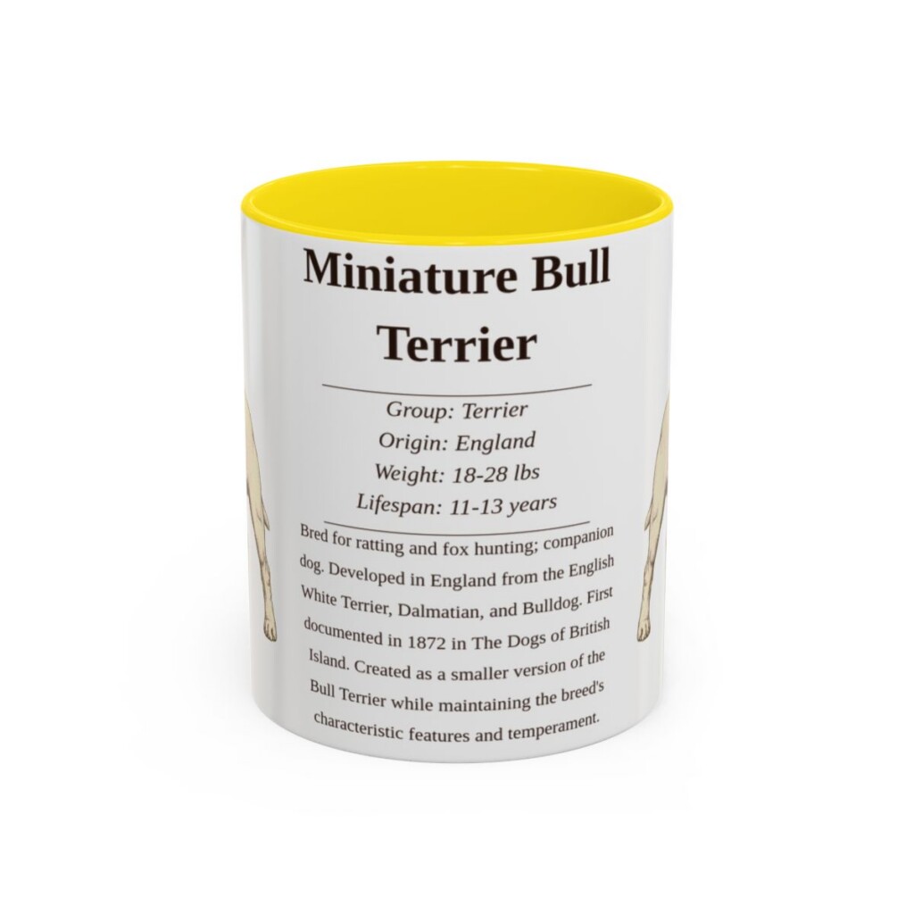 11oz-miniature-bull-terrier-mug-writeup-yellow 11oz Miniature Bull Terrier Mug, Yellow, front view