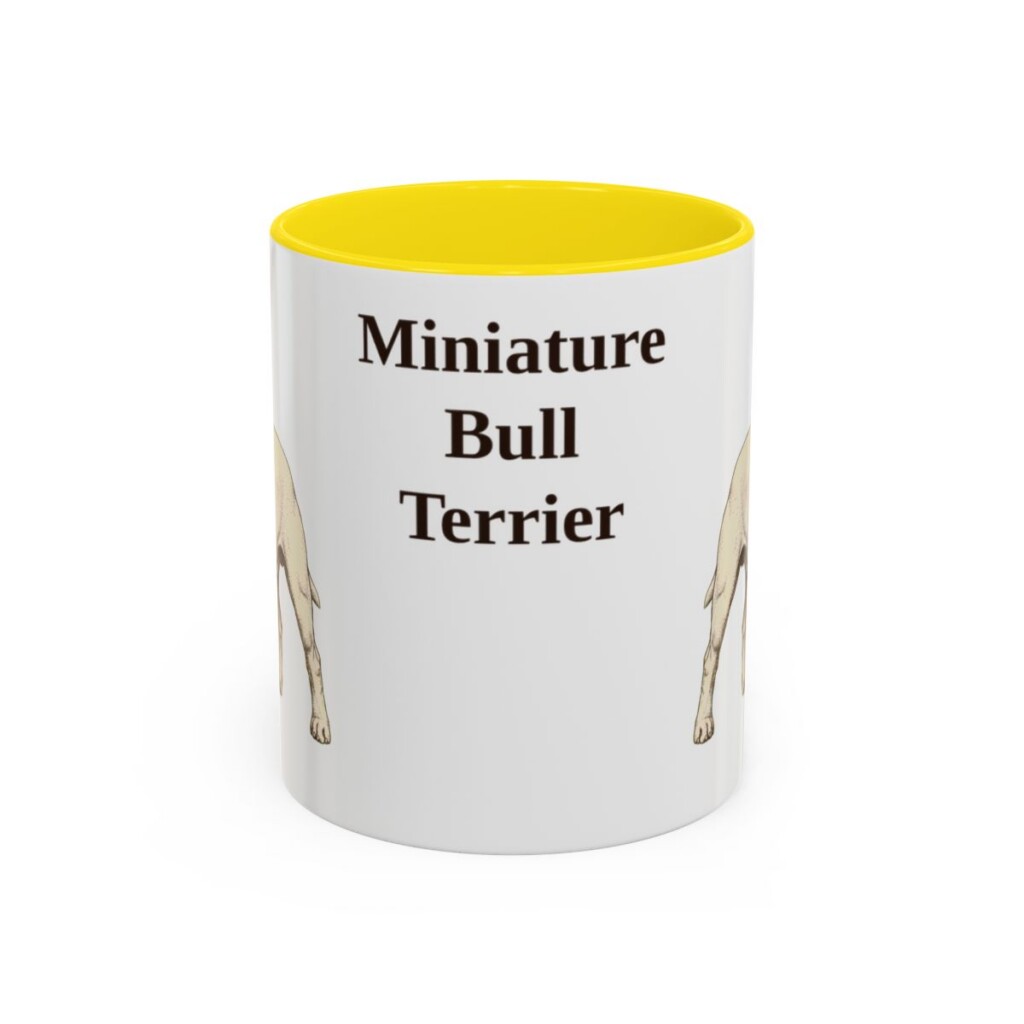 11oz Miniature Bull Terrier Mug, Yellow, front view