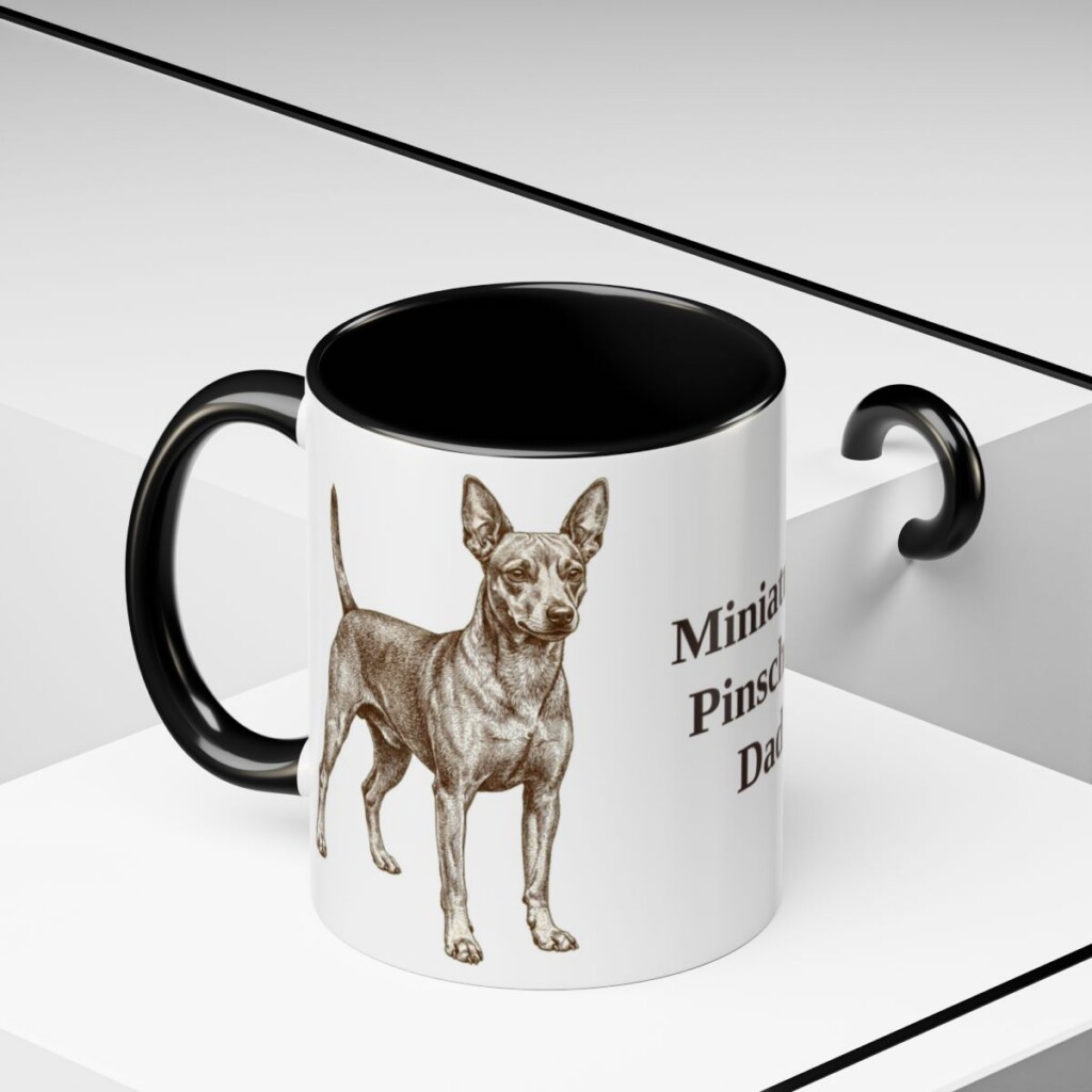 11oz Miniature Pinscher Dog Dad Mug, Black, lifestyle photo