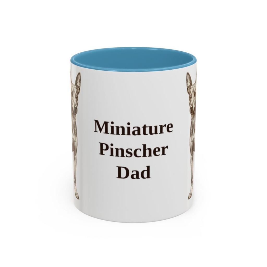 11oz Miniature Pinscher Dog Dad Mug, Light Blue, front view