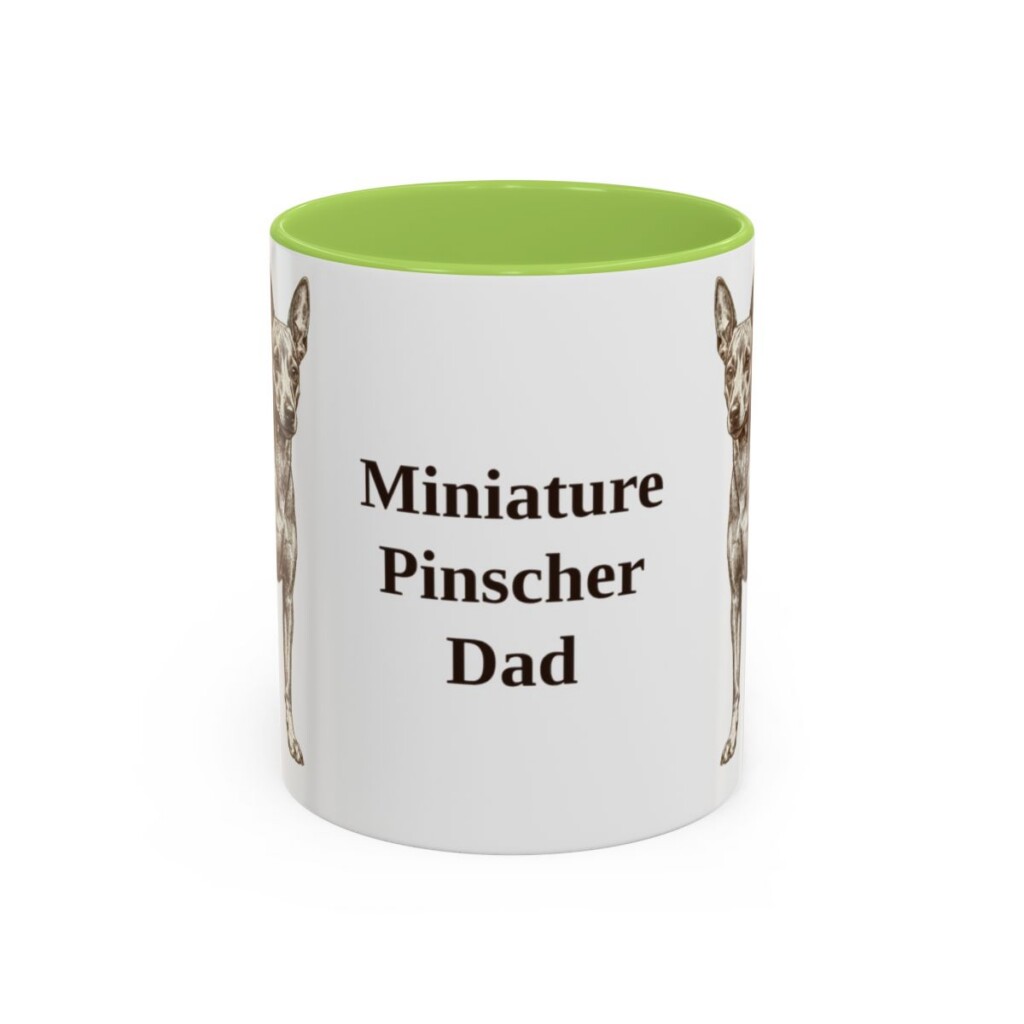 11oz Miniature Pinscher Dog Dad Mug, Light Green, front view