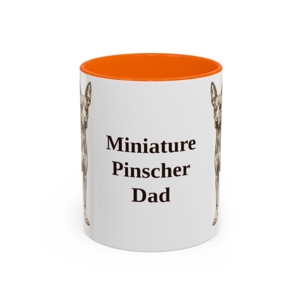 11oz Miniature Pinscher Dog Dad Mug, Orange, front view