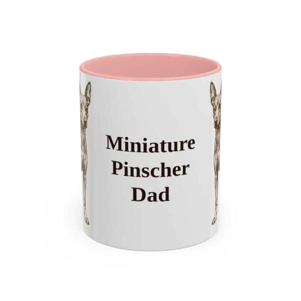11oz Miniature Pinscher Dog Dad Mug, Pink, front view