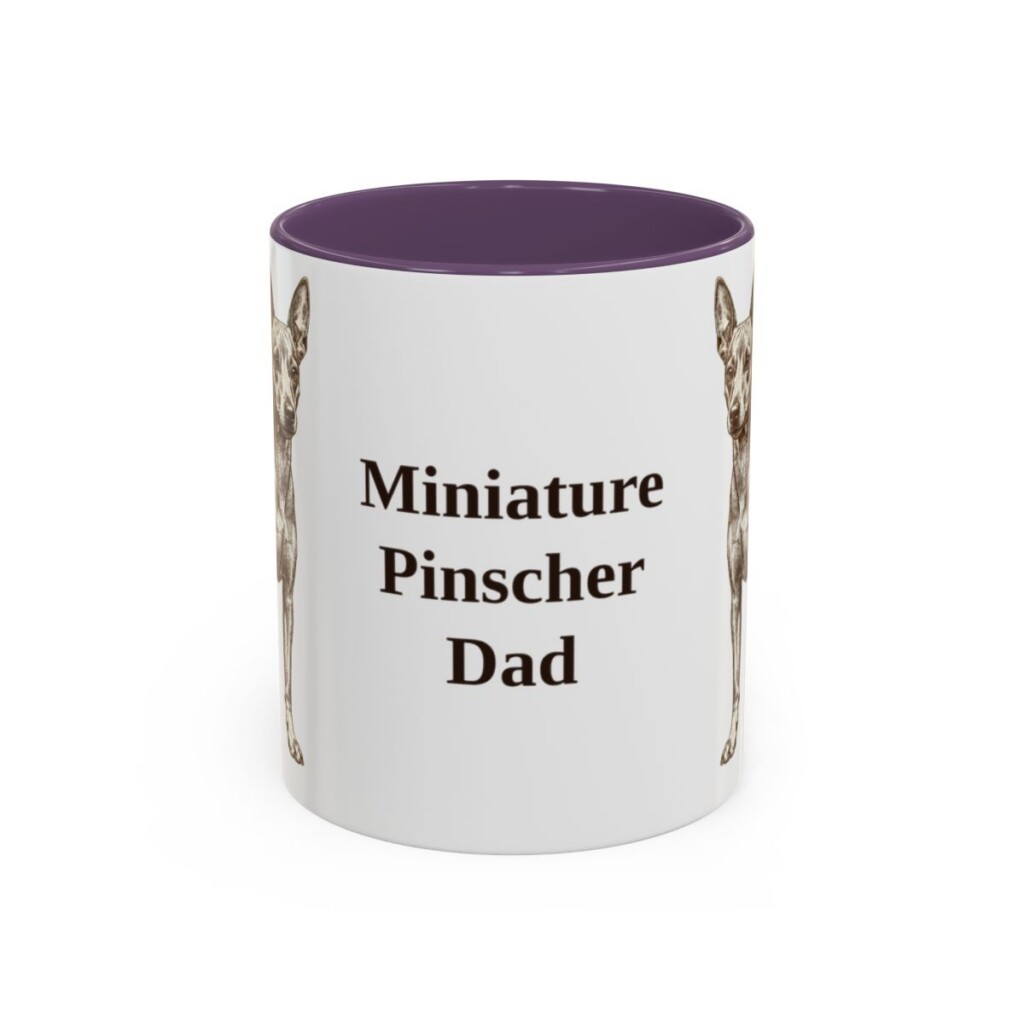 11oz Miniature Pinscher Dog Dad Mug, Purple, front view