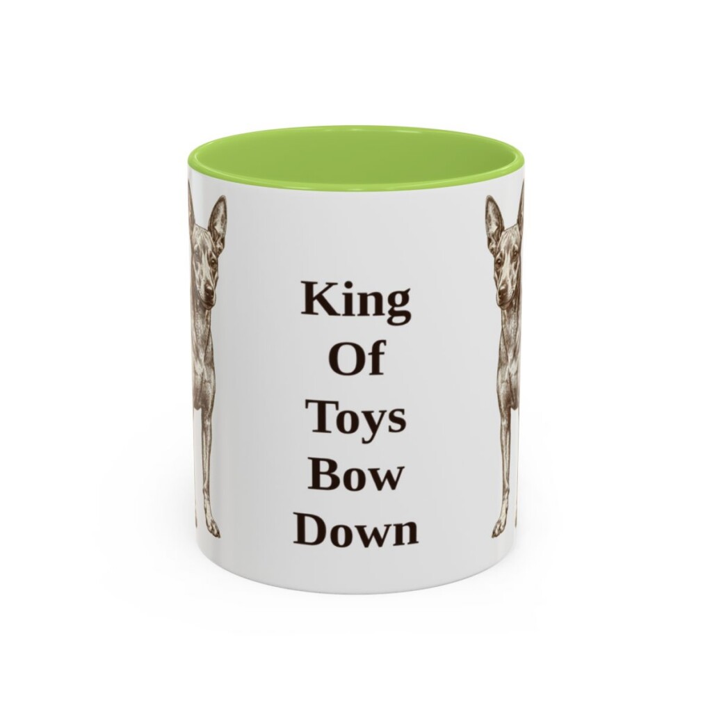 11oz Funny Miniature Pinscher Mug, Light Green, front view