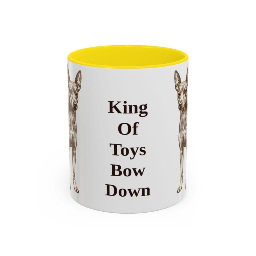 11oz Funny Miniature Pinscher Mug, Yellow, front view