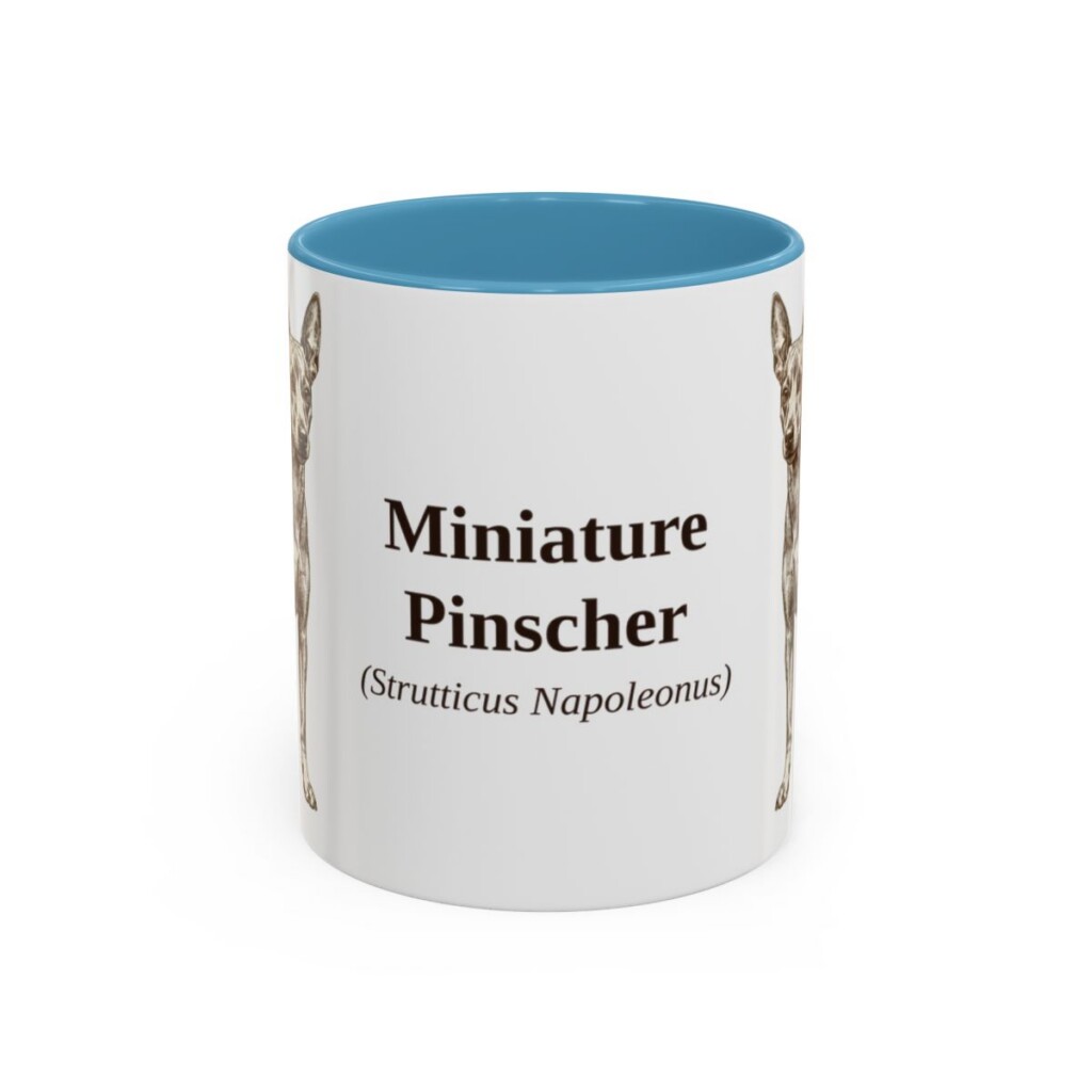 11oz Miniature Pinscher Latin Mug, Light Blue, front view