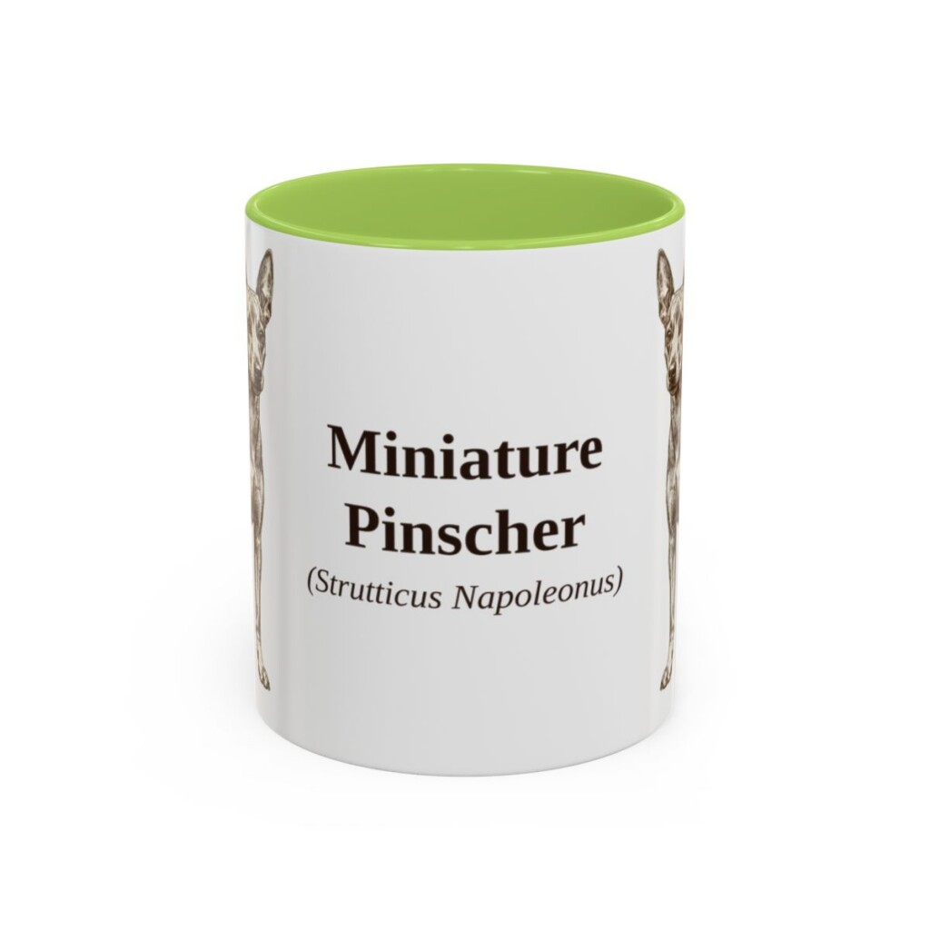 11oz Miniature Pinscher Latin Mug, Light Green, front view