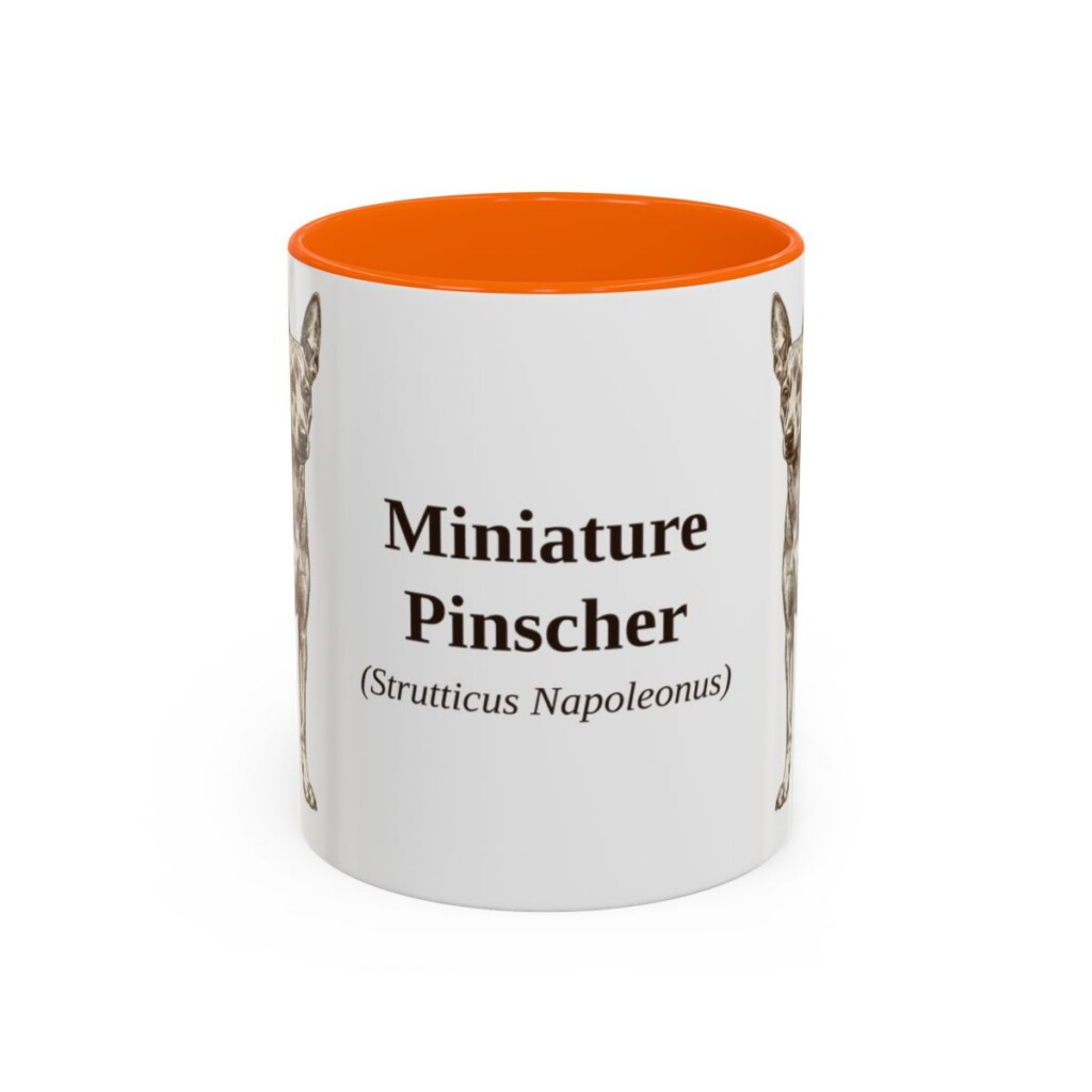 11oz Miniature Pinscher Latin Mug, Orange, front view