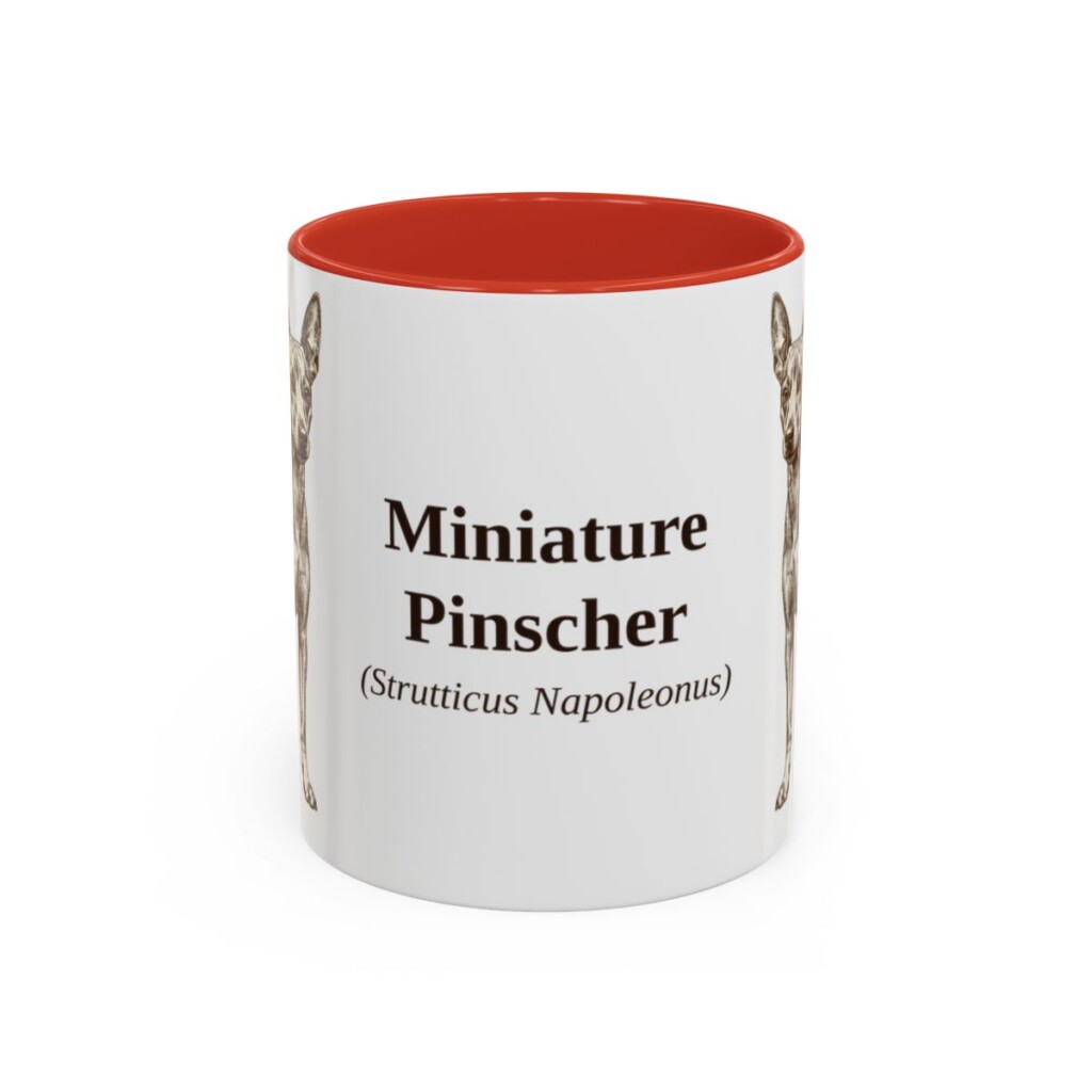 11oz Miniature Pinscher Latin Mug, Red, front view