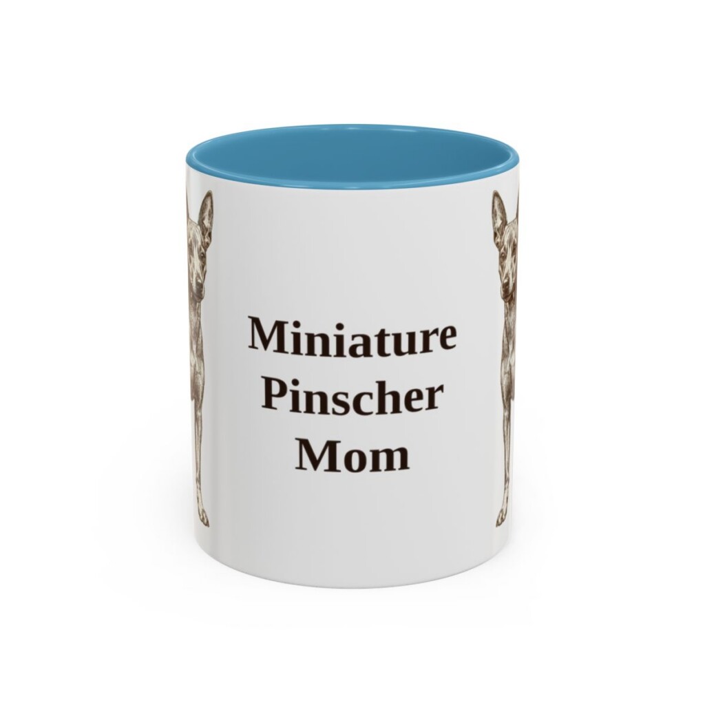 11oz Miniature Pinscher Dog Mom Mug, Light Blue, front view