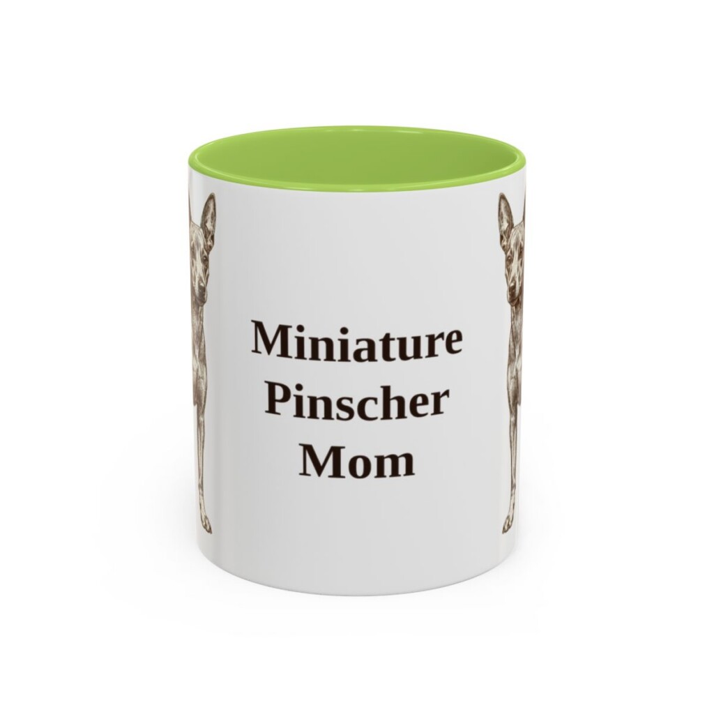 11oz Miniature Pinscher Dog Mom Mug, Light Green, front view