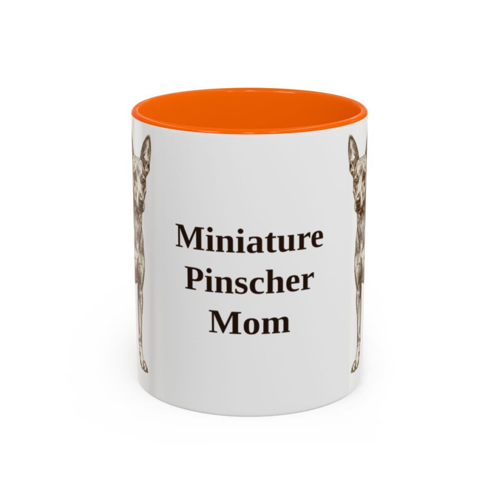 11oz Miniature Pinscher Dog Mom Mug, Orange, front view