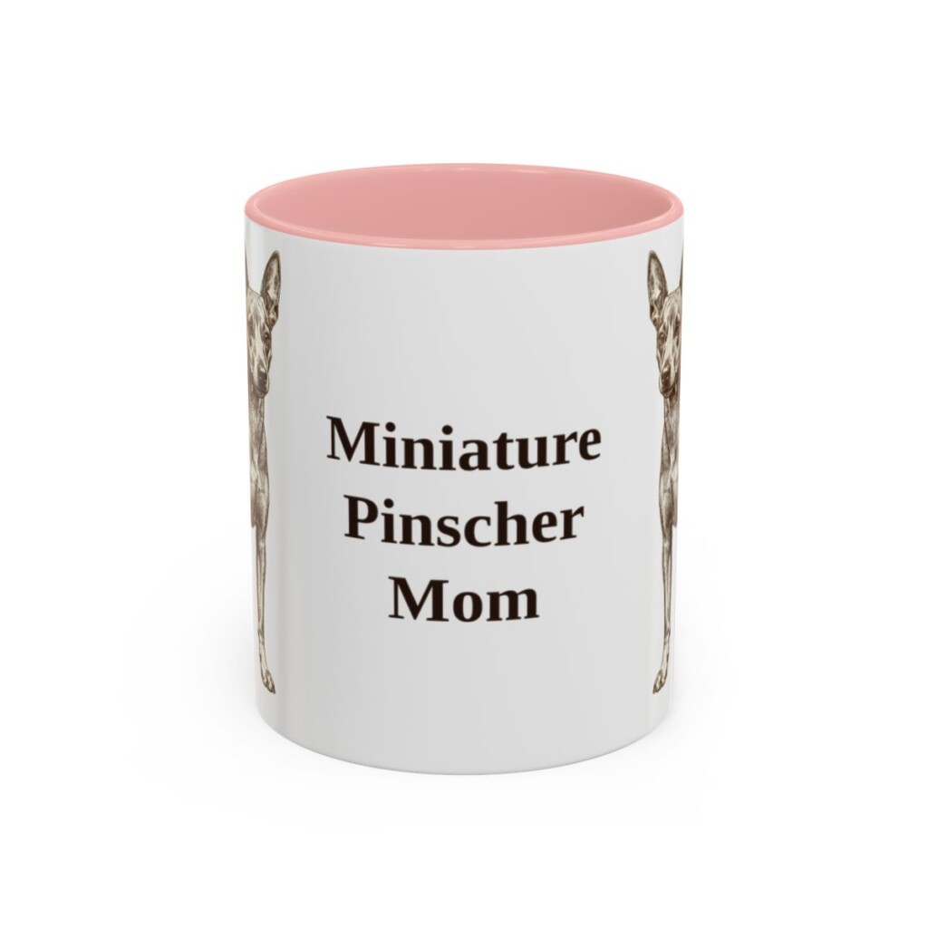 11oz Miniature Pinscher Dog Mom Mug, Pink, front view