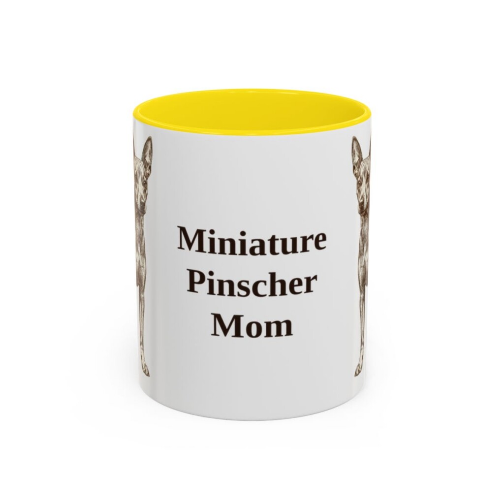 11oz Miniature Pinscher Dog Mom Mug, Yellow, front view