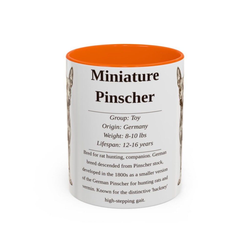 11oz Miniature Pinscher Mug, Orange, front view