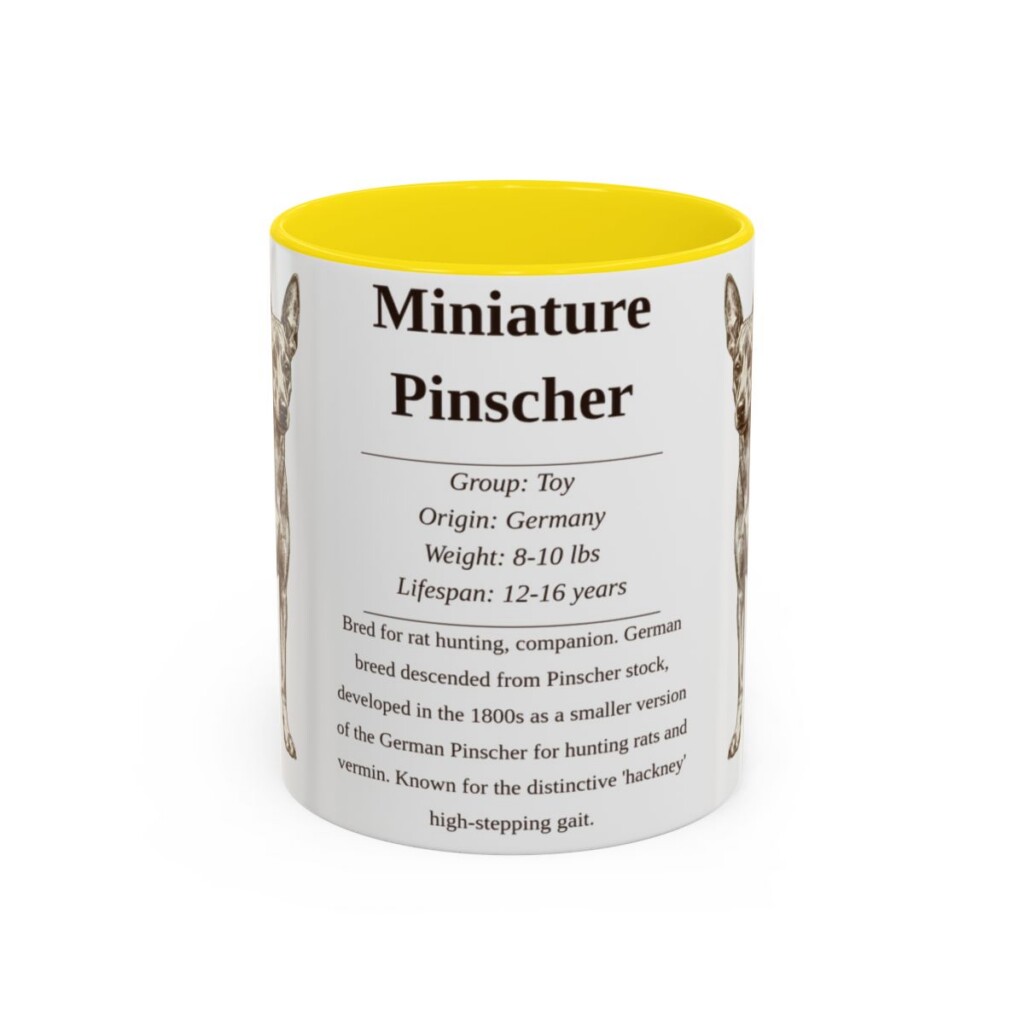 11oz Miniature Pinscher Mug, Yellow, front view