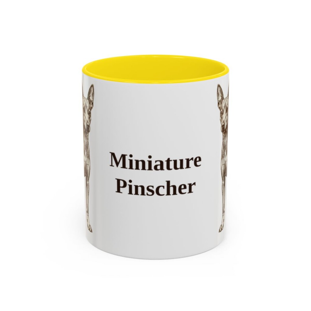 11oz Miniature Pinscher Mug, Yellow, front view