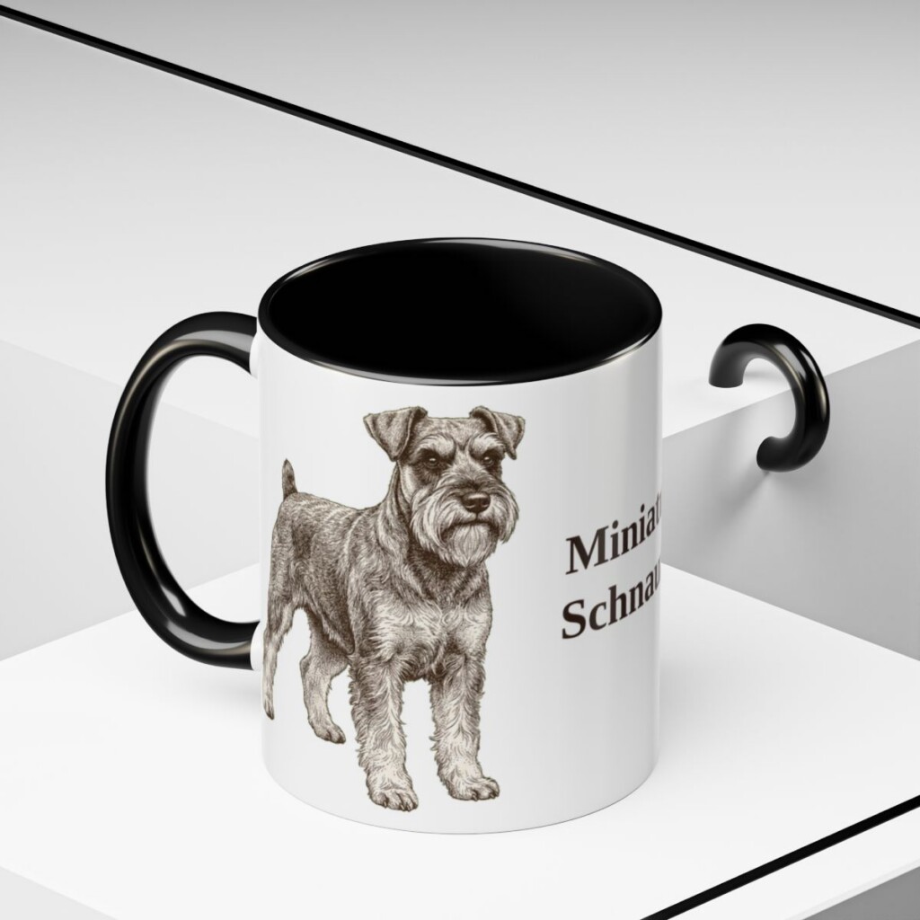 11oz Miniature Schnauzer Mug, Black, lifestyle photo