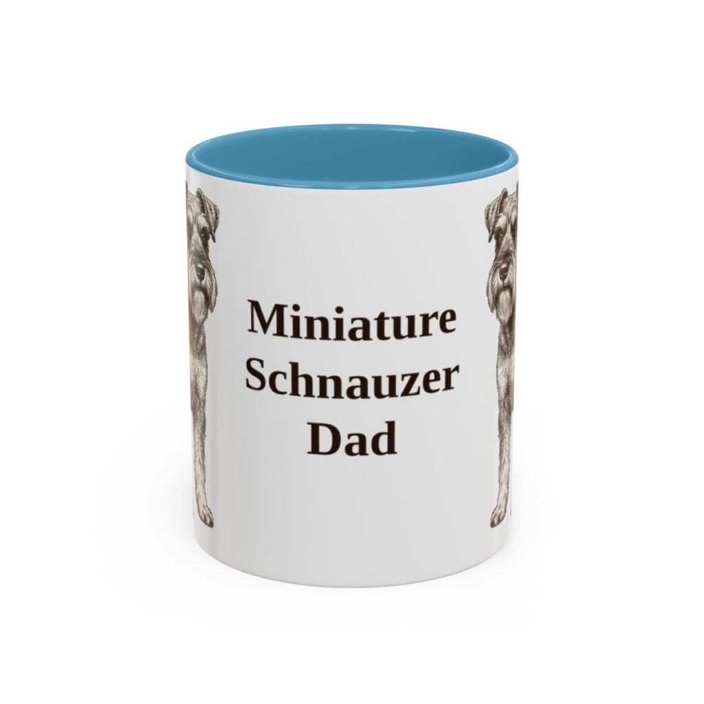 11oz Miniature Schnauzer Dog Dad Mug, Light Blue, front view