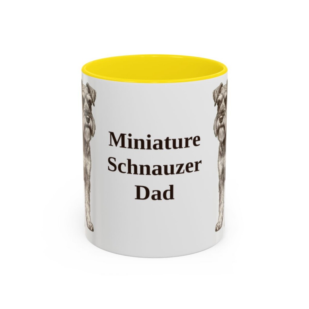 11oz Miniature Schnauzer Dog Dad Mug, Yellow, front view