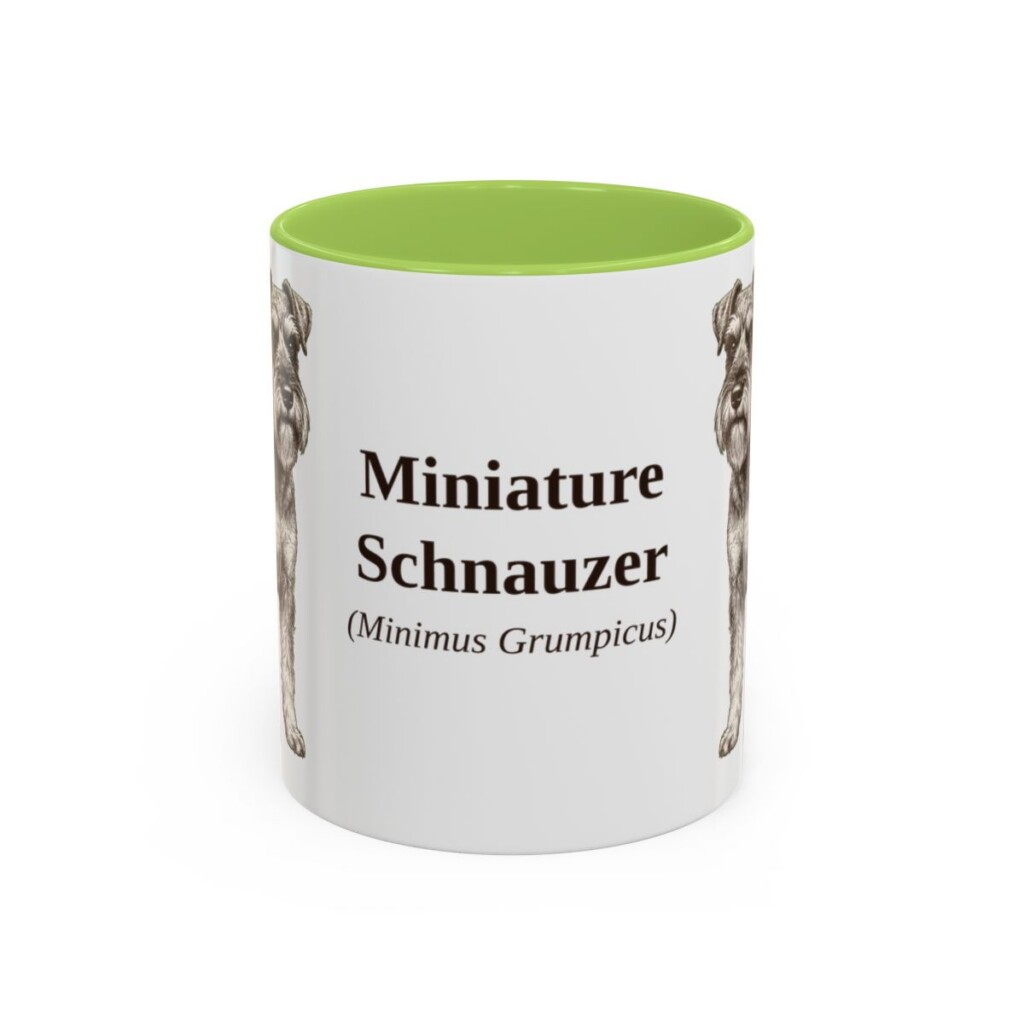 11oz Miniature Schnauzer Latin Mug, Light Green, front view
