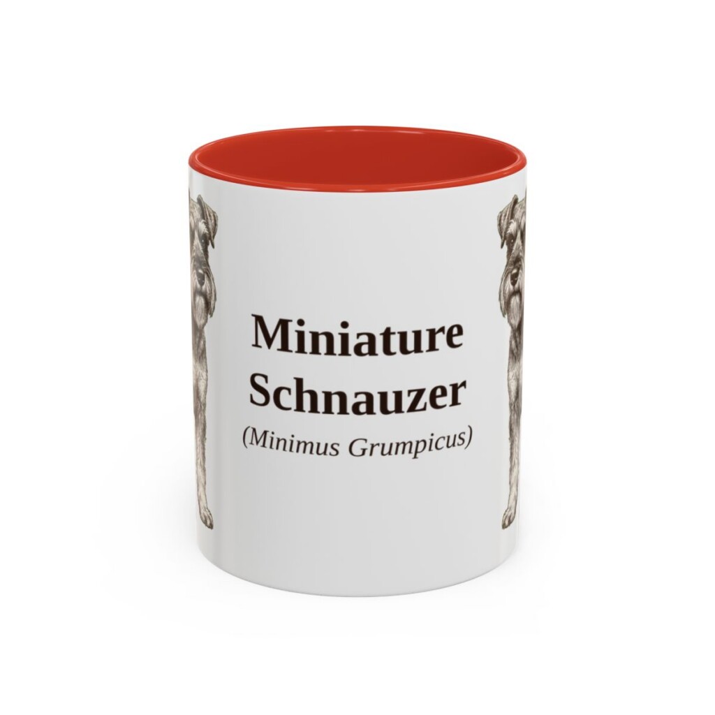 11oz Miniature Schnauzer Latin Mug, Red, front view