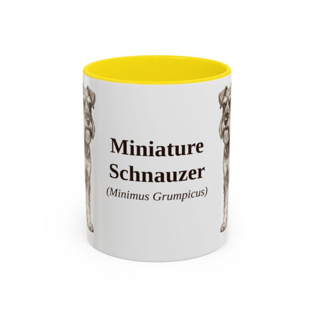 11oz Miniature Schnauzer Latin Mug, Yellow, front view
