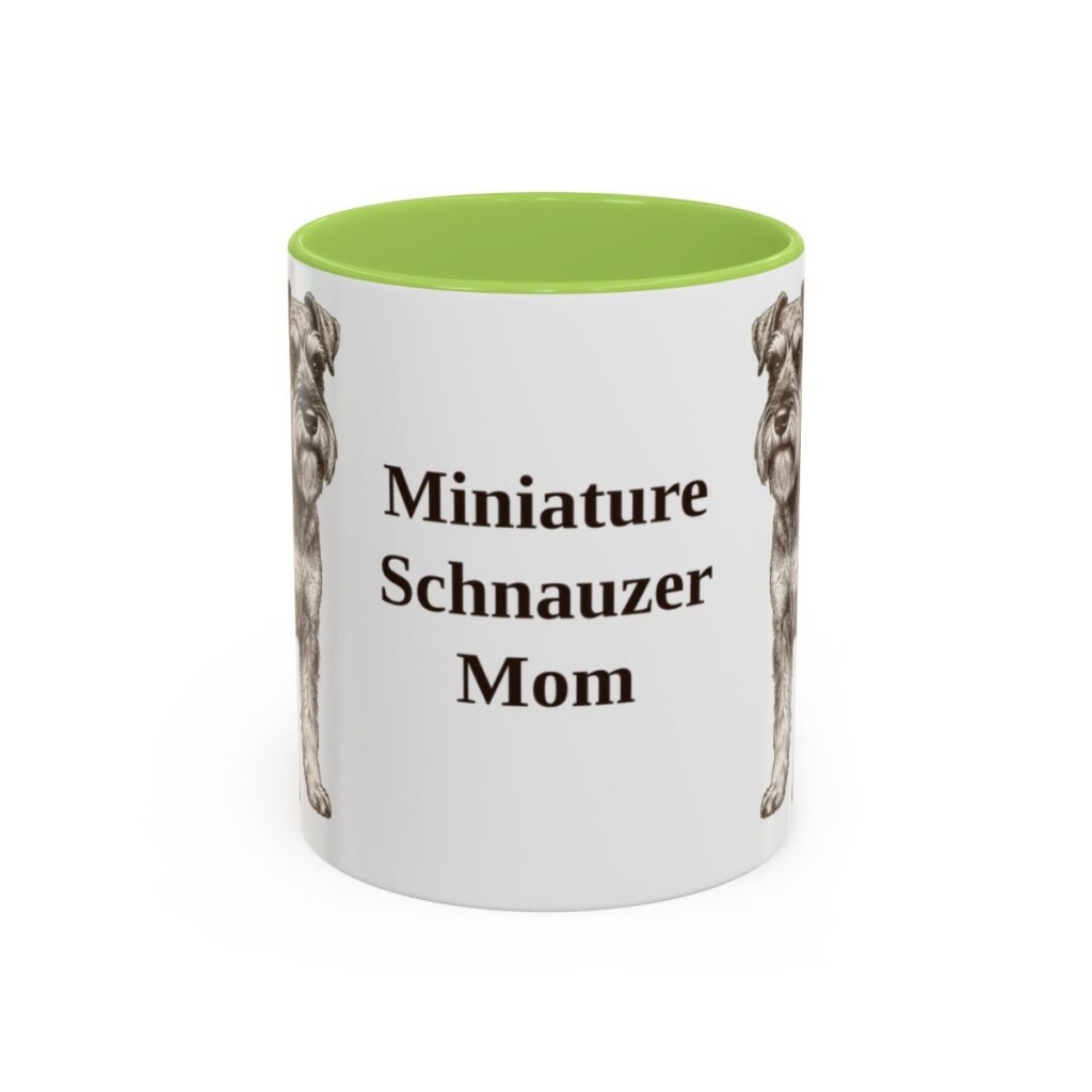 11oz-miniature-schnauzer-mug-mom-light-green 11oz Miniature Schnauzer Dog Mom Mug, Light Green, front view