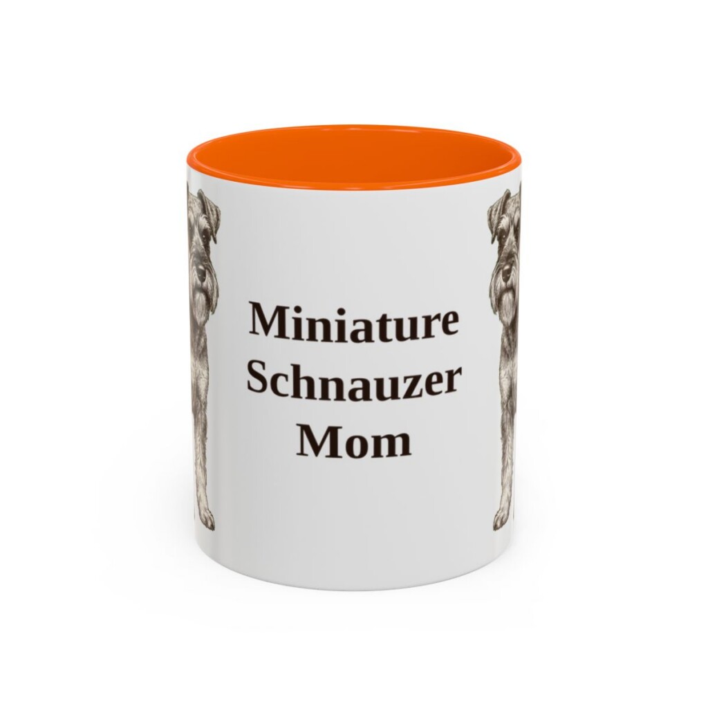 11oz-miniature-schnauzer-mug-mom-orange 11oz Miniature Schnauzer Dog Mom Mug, Orange, front view