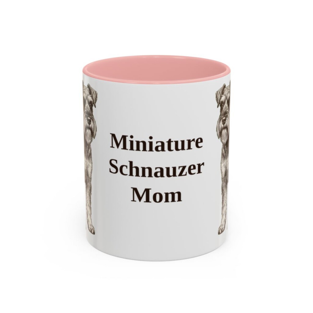 11oz-miniature-schnauzer-mug-mom-pink 11oz Miniature Schnauzer Dog Mom Mug, Pink, front view