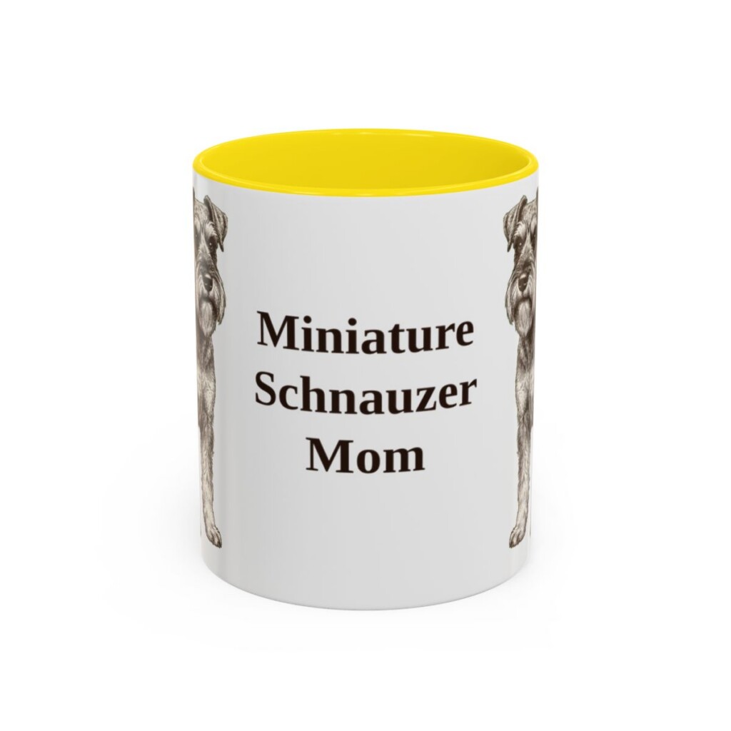 11oz-miniature-schnauzer-mug-mom-yellow 11oz Miniature Schnauzer Dog Mom Mug, Yellow, front view