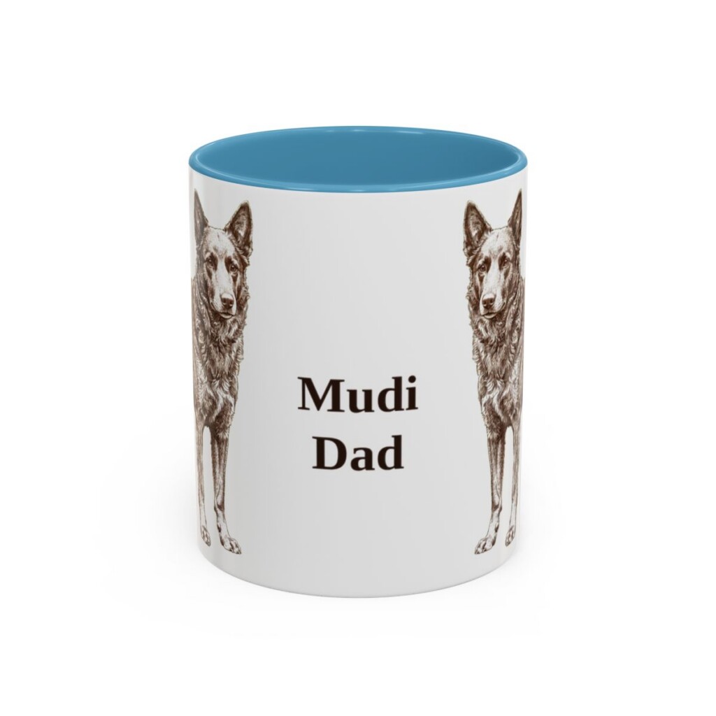 11oz Mudi Dog Dad Mug, Light Blue, front view
