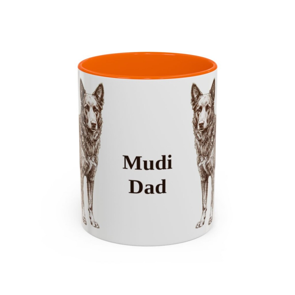 11oz Mudi Dog Dad Mug, Orange, front view