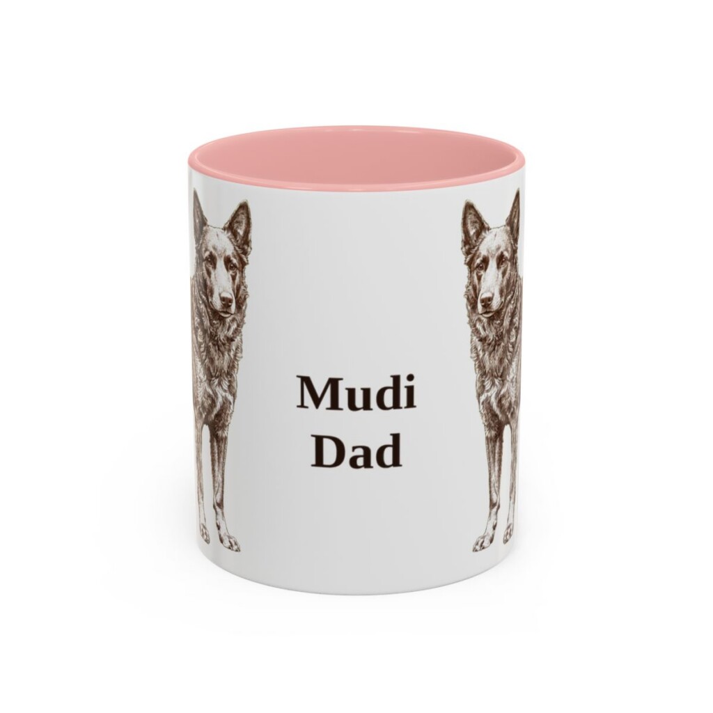 11oz Mudi Dog Dad Mug, Pink, front view