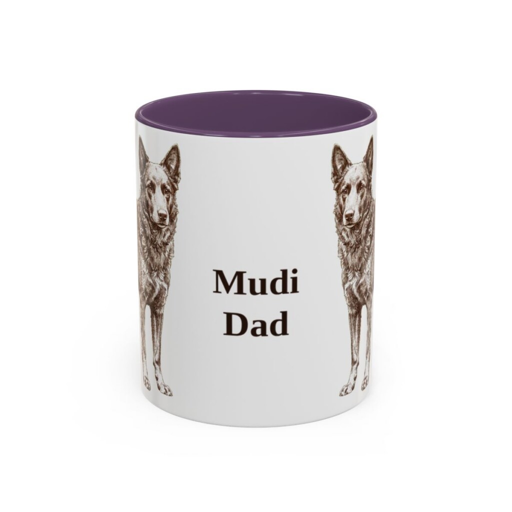 11oz Mudi Dog Dad Mug, Purple, front view