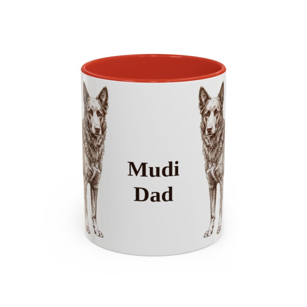 11oz Mudi Dog Dad Mug, Red, front view
